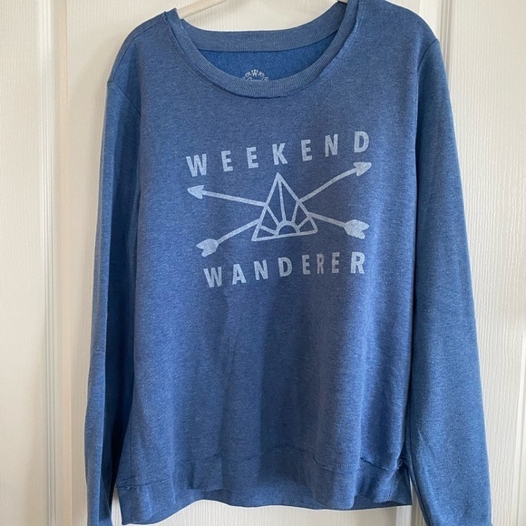 Well worn Weekend Wanderer crewneck XL sweatshirt Blue white - Picture 1 of 12